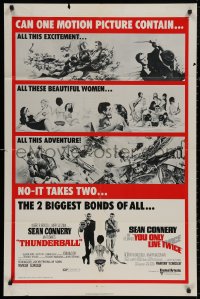 5d1143 THUNDERBALL/YOU ONLY LIVE TWICE 1sh 1971 Sean Connery's two biggest James Bonds of all!
