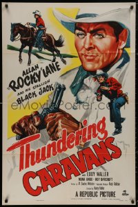 5d1145 THUNDERING CARAVANS 1sh 1952 great artwork of cowboy Rocky Lane w/smoking gun & Black Jack!