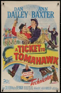 5d1146 TICKET TO TOMAHAWK 1sh 1950 great art of wacky Dan Dailey & pretty cowgirl Ann Baxter!
