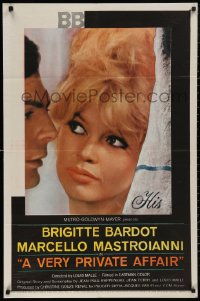 5d1190 VERY PRIVATE AFFAIR 1sh 1962 Louis Malle's Vie Privee, c/u of sexiest Brigitte Bardot!