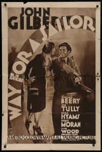 5d1207 WAY FOR A SAILOR rotogravure 1sh 1930 full-length John Gilbert & Polly Moran, deco, ultra rare!