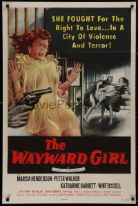 5d1208 WAYWARD GIRL 1sh 1957 great artwork of bad girl in nightie & fighting in prison!
