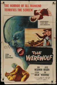5d1209 WEREWOLF 1sh 1956 two great wolf-man horror images, it happens before your horrified eyes!