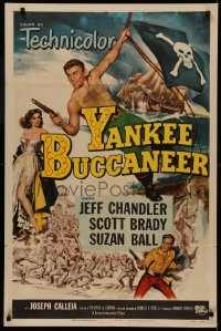 5d1248 YANKEE BUCCANEER 1sh 1952 cool art of barechested pirate Jeff Chandler swinging on rope w/gun