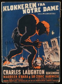 5f0274 HUNCHBACK OF NOTRE DAME Danish program 1941 Boye art of Charles Laughton as Quasimodo!