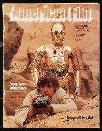 5f0626 AMERICAN FILM magazine April 1977 Mark Hamill as Luke Skywalker with C-3PO in Star Wars!