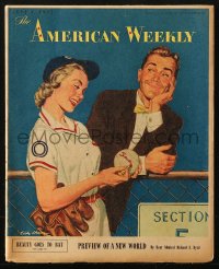 5f0628 AMERICAN WEEKLY magazine June 8, 1952 Eddie Chan cover art of female baseball player!