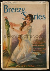 5f0639 BREEZY STORIES magazine January 1916 Charles L. Wrenn cover art of pretty woman!