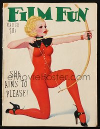 5f1032 FILM FUN magazine March 1937 sexy pin-up cover art by Enoch Bolles, she aims to please!