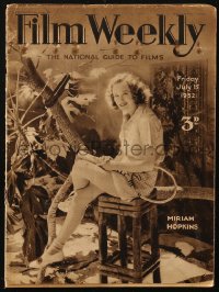 5f0592 FILM WEEKLY English magazine July 15, 1932 pretty Miriam Hopkins with tennis racket!