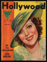 5f0733 HOLLYWOOD magazine November 1934 great cover art of pretty Loretta Young by Al Wilson!