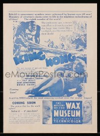 5f0741 HOME THEATRE NEWS magazine 1933 great King Kong ad on back cover, Mystery of the Wax Museum