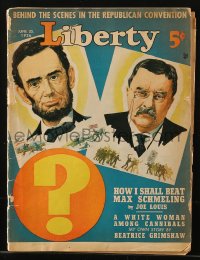 5f0762 LIBERTY magazine June 20, 1936 great cover art of Abraham Lincoln & Teddy Roosevelt!