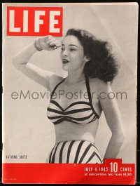 5f1286 LIFE MAGAZINE magazine July 9, 1945 Paddy Ellerton in black & white striped bathing suit!