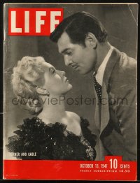 5f1281 LIFE MAGAZINE magazine October 13, 1941 cover portrait of Clark Gable & Lana Turner!