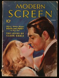 5f1098 MODERN SCREEN magazine December 1931 romantic artwork of Greta Garbo & young Clark Gable!