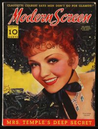5f1108 MODERN SCREEN magazine February 1939 cover art of pretty Claudette Colbert by Earl Christy!