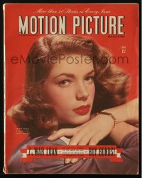 5f1147 MOTION PICTURE magazine June 1945 c/u of sexy Lauren Bacall, a close up by Sidney Skolsky!