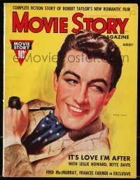 5f1152 MOVIE STORY magazine August 1937 great cover art of Robert Taylor with tobacco pipe!