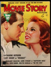 5f1153 MOVIE STORY magazine July 1938 cover art of Cary Grant & Katharine Hepburn by Zoe Mozert!