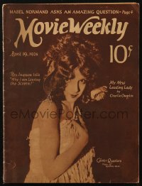 5f1178 MOVIE WEEKLY magazine April 19, 1924 cover portrait of sexy Gladys Quartaro by Russell Ball!