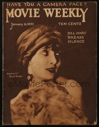 5f1172 MOVIE WEEKLY magazine January 6, 1923 great cover portrait of glamorous Betty Blythe!