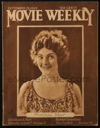5f1167 MOVIE WEEKLY magazine September 23, 1922 Priscilla Dean, William S. Hart, Rudolph Valentino