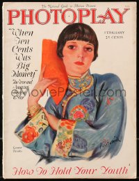 5f1060 PHOTOPLAY magazine February 1927 wonderful colorful art of Louise Brooks by Carl Van Buskirk!