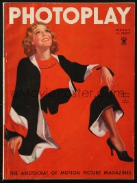 5f1077 PHOTOPLAY magazine March 1935 great cover art of sexy Loretta Young by Georgia Warren!