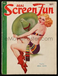 5f0895 REAL SCREEN FUN magazine September 1937 great cover art of scantily clad woman with sombrero!