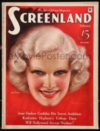5f1196 SCREENLAND magazine February 1934 great cover art of Jean Harlow by Charles Sheldon!