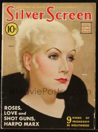 5f1203 SILVER SCREEN magazine July 1932 great cover art of Greta Garbo by John Rolston Clarke!