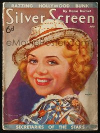 5f1206 SILVER SCREEN magazine July 1937 great cover art of pretty Alice Faye by Marland Stone!