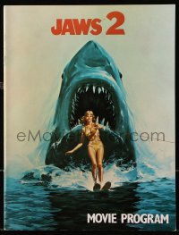 5f0412 JAWS 2 souvenir program book 1978 art of shark attacking girl on water skis by Lou Feck!