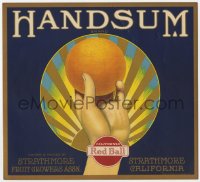 5g0084 HANDSUM 10x11 crate label 1940s California Red Ball oranges from Strathmore!