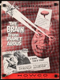 5g0674 BRAIN FROM PLANET AROUS/TEENAGE MONSTER pressbook 1957 wacky monster with rays from eyes!