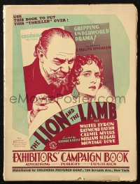 5g0825 LION & THE LAMB pressbook 1931 Walter Byron, Carmel Myers, gripping underworld drama, rare!
