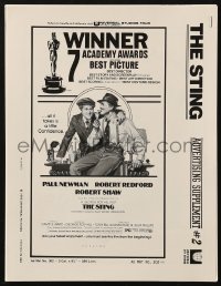 5g0958 STING awards pressbook 1974 artwork of con men Paul Newman & Robert Redford by Richard Amsel!