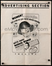 5g1081 MARKED WOMAN pressbook supplement 1937 Bette Davis two-timing her way to love with Humphrey Bogart!