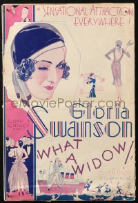 5g1016 WHAT A WIDOW pressbook 1930 great artwork of sexy winking Gloria Swanson, ultra rare!