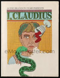 5g0248 I, CLAUDIUS TV promo brochure 1977 Chwast mosaic art of Derek Jacobi, unfolds to 22x37 poster!