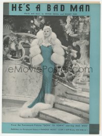 5g0322 GOIN' TO TOWN sheet music 1935 great art of sexy Mae West wearing fur, He's a Bad Man!