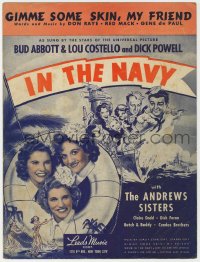 5g0334 IN THE NAVY sheet music 1941 Abbott & Costello, Andrews Sisters, Gimme Some Skin My Friend!
