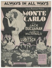 5g0343 MONTE CARLO sheet music 1930 Lubitsch, Jeanette MacDonald, gambling, Always In All Ways!