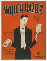 5g0400 WHICH HAZEL sheet music 1921 cover art of man in tuxedo looking at photos of women!