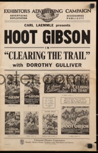 5g0693 CLEARING THE TRAIL pressbook 1928 cowboy hero Hoot Gibson, Dorothy Gulliver, rare!