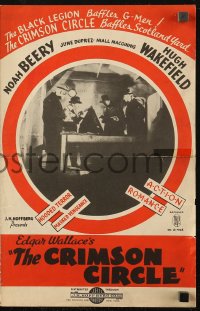 5g0699 CRIMSON CIRCLE pressbook 1936 Noah Beery, June Duprez, mystery baffles Scotland Yard, rare!