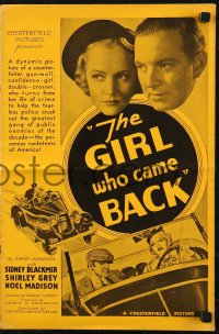 5g0759 GIRL WHO CAME BACK pressbook 1935 Shirley Grey turns from a life of crime to help police!