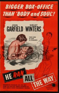5g0771 HE RAN ALL THE WAY pressbook 1951 artwork of John Garfield & Shelley Winters, film noir!