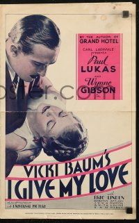 5g0786 I GIVE MY LOVE pressbook 1934 Wynne Gibson's son kills abusive husband Paul Lukas, rare!